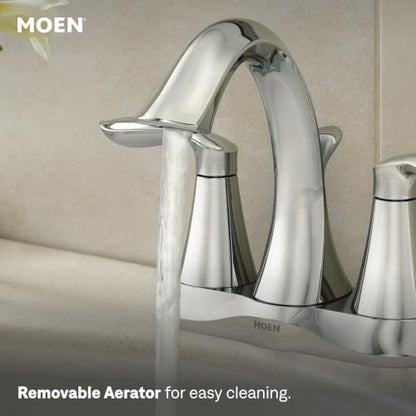 Moen Eva Chrome Two-Handle Centerset Bathroom Sink Faucet with Drain Assembly for 3-hole Installation Setups, 6410 - color: Chrome