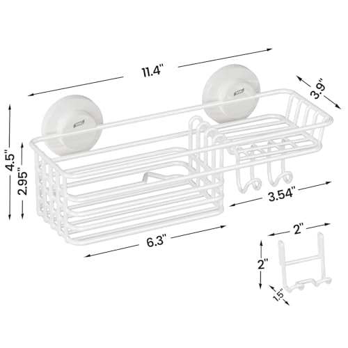 Shower Caddy Suction Cup, Heavy Duty Bathroom Organizer | Shower Organizer for Inside Shower with Hooks & Soap holder, NO-Drilling Bathroom shelves-White - color: 1 × White