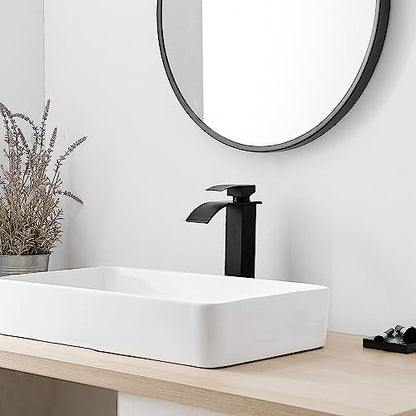 RUMOSE Tall Bathroom Faucet Vessel Sink Faucet with Drain, Matte Black | Modern Single Handle One Hole Bathroom Faucet Waterfall Rv Lavatory Vanity Faucet Mixer Tap, Pop Up Drain, Stainless Steel - color: Matte Black