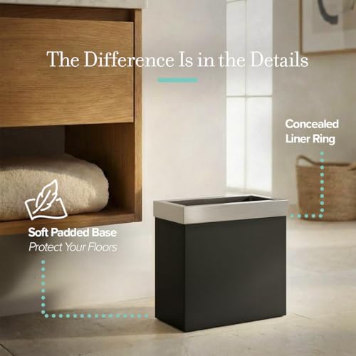 Gatco Small Bathroom Trash Can with Lid, Rectangle 3 Gallon Stainless Steel Wastebasket, Under Sink, Matte Black and Satin Nickel, for Bathroom, Bedroom, Office (1918SN) - color: Matte Black / Satin Nickel
