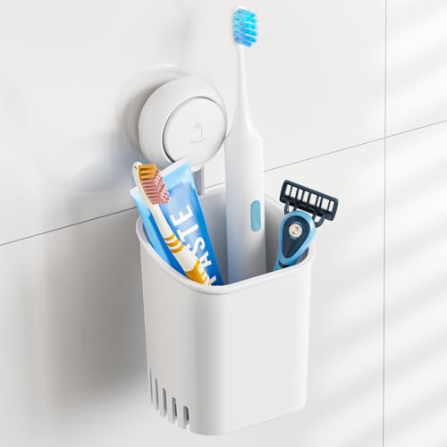 TAILI Suction Cup Toothbrush Holders for Bathroom Wall Mounted, White | Shower Toothbrush and Toothpaste Holder, Drill-Free 1S Installtion, Removable Powerful Suction Cup Organizer, Self-draining - color: White