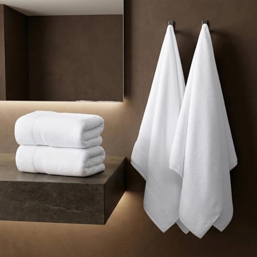 REDKISS White Bath Towels 4-Pack, 100% Cotton, Thick Plush & Highly Absorbent, 27.5" x 55" for Bathroom Spa & Home - color: White