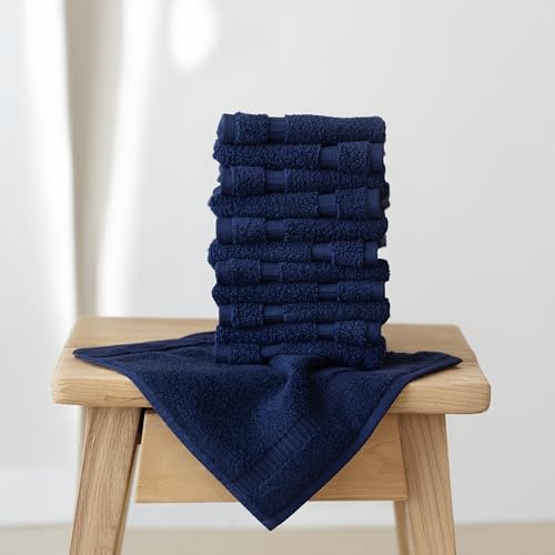 SALBAKOS 12-Piece 100% Turkish Cotton Washcloths and Face Towels, Navy | 13x13 in Standard Size Small Towel, Multi-use Bathroom & Kitchen, Thick Super Soft Absorbent Durable, Oeko-Tex Made in Turkey - color: Navy, size: 12 Washcloths
