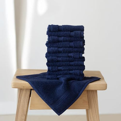SALBAKOS 12-Piece 100% Turkish Cotton Washcloths and Face Towels, Navy | 13x13 in Standard Size Small Towel, Multi-use Bathroom & Kitchen, Thick Super Soft Absorbent Durable, Oeko-Tex Made in Turkey - color: Navy, size: 12 Washcloths