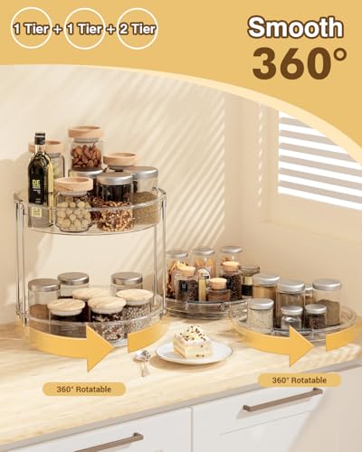 INCOSTAR 3 Pack Clear Lazy Susan Turntable 9'' & 11.8'' for Cabinet | Two-Tier Spinning Organizer, Space-Saving Pantry Storage Rack, Clear Durable Plastic, Makeup & Bathroom - size: 2-Tier & 2 Pack