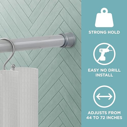 Zenna Home Tension Shower Curtain Rod, Chrome, 44 to 72 Inches – Premium Steel Adjustable Shower Curtain Rod for Bathroom, Easy No Drill Install – Rust Resistant Spring Tension Shower Curtain Bar - color: Chrome, size: 44" to 72" (Standard Size)