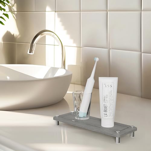 Kitchen Sink Caddy, Diatomite Water Absorbing Stone Tray, Grey | Bathroom Vanity & Countertop Organizer, Ideal Faucet Drying Mat, Coaster, Soap Dish & Sponge Dispenser Holder - color: Grey