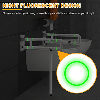 YUCHENGTECH Flip Up Handicap Grab Bar Foldable Toilet Grab Bar 29.5 INCH Wall Mount Folding Toilet Safety Rail with Floor Support for Bathroom for Elderly Disabled Senior Pregnant