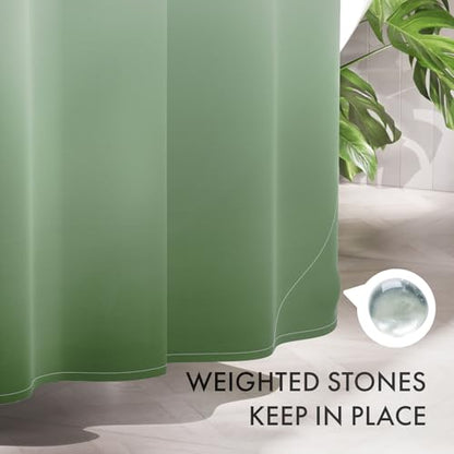 AmazerBath Fabric Shower Curtain Set, Ombre Grass Green Curtain with 12 Curtain Hooks, Rustic Cloth Green and White, Cute Washable Bathroom Shower Curtain, 72x72 Inches - color: A- Green Ombre +12 Metal Hooks, size: 72"W x 72"L (Pack of 1)