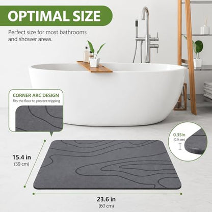 Stone Bath Mat – Non-Slip Diatomaceous Earth Shower Mat, Super Absorbent & Quick-Drying Bathroom Floor Mat, Easy-to-Clean Diatomite Bath Stone for Safer, Dryer Steps (23.6" x 15.4", Gray)