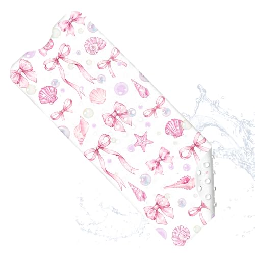 Bath Mat for Tub Non Slip, Cute Bow Bathtub Mats for Girls Non Slip Shower Mat, Machine Washable 40"x16" Long Pink Tub Mats with Suction Cups and Drain Holes for Toddler & Women, Bathroom Decor(Bows) - color: Bow1