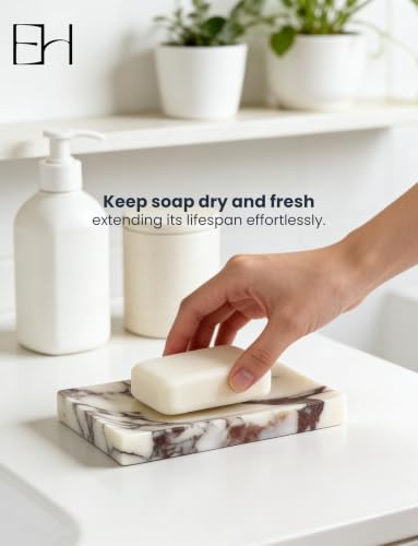 Marble Soap Dish for Shower | Real Marble Calacatta Viola, Non-Slip Feet, Stone Bar Soap Saver, Holder Container for Bathroom Decor Accessories Rectangular - size: Calacatta Viola