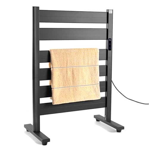 Towel Warmer for Bathroom, 6-Bar, Upgraded Extra-Wide Heating Area, Built-in Timer and Temperature Adjustment, Overheating Protection. Large Free-Standing Heated Towel Rack，Matte Black