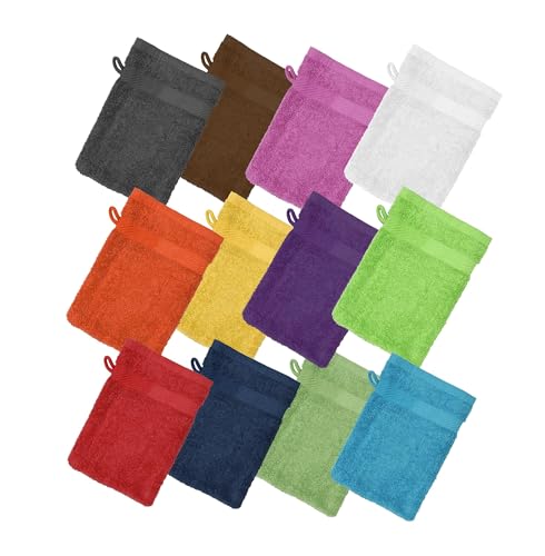 ZUPERIA Premium Bath Mitts - Pack of 12 (6 x 9 Inches) - 100% Cotton European Style Washcloths with Loop - Super Soft and Absorbent Bath Washcloths (Assorted) - color: Assorted
