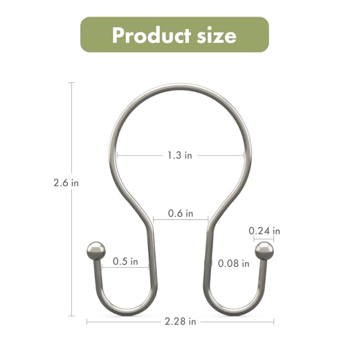 AmazerBath Shower Curtain Hooks Brushed Nickel Shower Curtain Rings, Simple Double Hook Shower Curtain Hooks Rust Proof, Smooth Glide Metal Shower Hooks for Shower Curtain, 12Pcs Shower Rod Hooks - color: Nickel, style: Minimalist - Double Shower Hooks