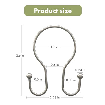 AmazerBath Shower Curtain Hooks Brushed Nickel Shower Curtain Rings, Simple Double Hook Shower Curtain Hooks Rust Proof, Smooth Glide Metal Shower Hooks for Shower Curtain, 12Pcs Shower Rod Hooks - color: Nickel, style: Minimalist - Double Shower Hooks
