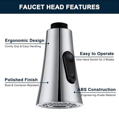 SEIDO Kitchen Faucet Sprayer Head Replacement, 3-Function Sink Sprayer Replacement, Pull Down Faucet Head with G1/2(13/16 inch) Male Thread, Chrome Kitchen Sink Aerators