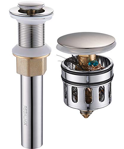REGALMIX Vessel Sink Drain, Bathroom Faucet Vessel Sink Pop Up Drain Stopper Without Overflow Brushed Nickel, Built-in Anti-Clogging Strainer,Fits Standard American Drain Hole1-1/2 to 1-3/4",R085B-BN - color: Brushed Nickel, size: Without Overflow