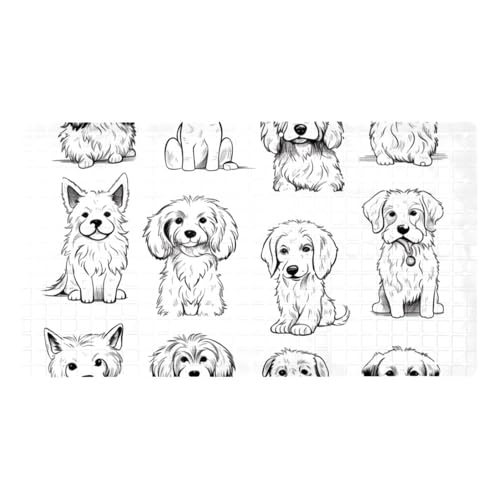 Bathtub Mats for Shower Tub, Doodle Art Animal Dogs Puppy Characters Anti-Slip Bath Mats for Inside Tub, Bathroom Shower Mats with Drain Holes and Suction Cups - color: Multi 04