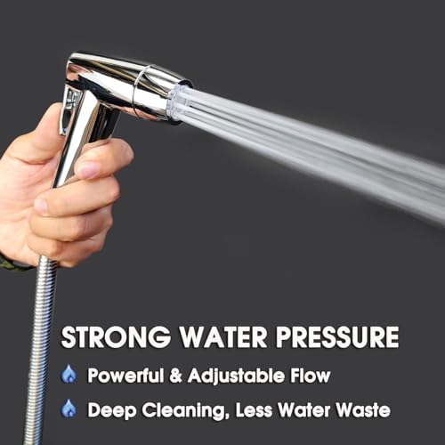 Handheld Bidet Sprayer for Toilet, Lockable Push Button, 2 Spray Modes, High Pressure ABS Bidet Sprayer Set with Hose & T-Valve, Easy Install – Shiny Chrome - color: Shiny Chrome