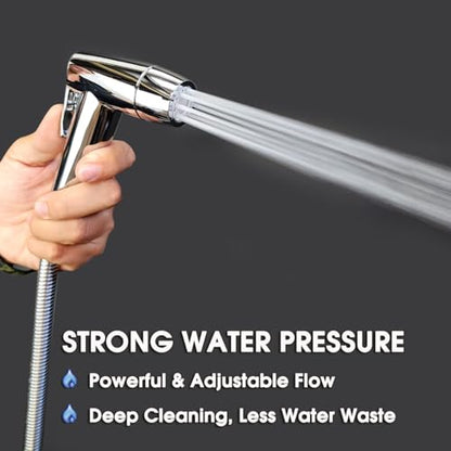 Handheld Bidet Sprayer for Toilet, Lockable Push Button, 2 Spray Modes, High Pressure ABS Bidet Sprayer Set with Hose & T-Valve, Easy Install – Shiny Chrome - color: Shiny Chrome