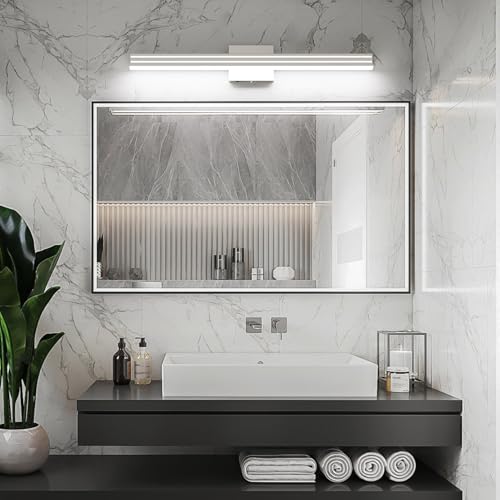 Ralbay 31.5inch Brushed Nickel Vanity Light with 5 Color Temperature (2700K-6000K) Dimmable Acrylic Metal 30W LED Modern Bathroom Light Fixtures - color: Brushed Nickel, size: 32 inch