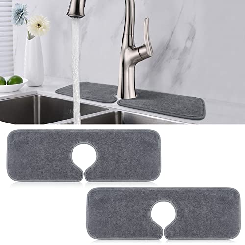 PoYang 2 Pack Faucet Mat for Kitchen Sink Splash Guard, Short 17.7x4.7 Inch | Super Absorbent Microfiber Faucet Mat, Catch Splashes and Drips, Machine Washable Sink Protectors for Kitchen, Bathroom & RV - size: 17.7" x 4.7"
