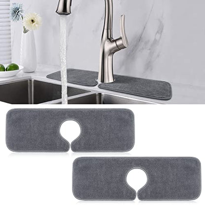 PoYang 2 Pack Faucet Mat for Kitchen Sink Splash Guard, Short 17.7x4.7 Inch | Super Absorbent Microfiber Faucet Mat, Catch Splashes and Drips, Machine Washable Sink Protectors for Kitchen, Bathroom & RV - size: 17.7" x 4.7"