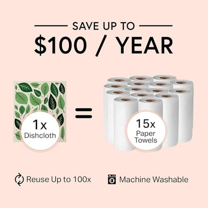 Swedish Wholesale Dishcloths Reusable 8" x 7" Sponge Cloths, Bulk 10 Pack of High Absorbent Cellulose Dish & Kitchen Cleaning Hand Towels, Wring to Dry & Machine Wash, Odor Resistant, Leaves - color: Leaves