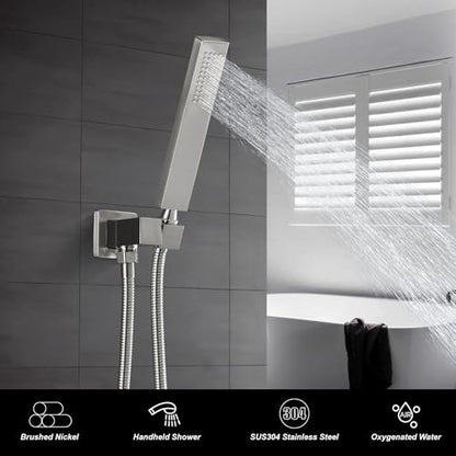 Heyalan Hand-held Shower Head Set-SUS304 Handheld Shower, Brushed Nickel | SUS304 stainless steel wand, straight-style design, single rain spray, 59-inch long hose and standard 1/2-inch connection - color: Brushed Nickel, style: Straight Style