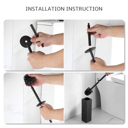 BGL Toilet Brush and Holder Set, Matte Black Freestanding for Bathroom Storage and Organization, Square Design Sturdy and Space Saving - color: Matte Black
