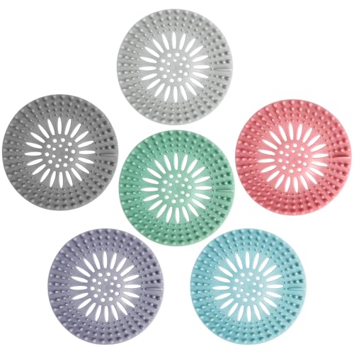 KTOJOY Bathroom Sink Drain Strainers, Hair Catcher Shower Drain Covers Protector - Flexible TPR Material, Multi-Color for Tub Shower Sink, 6 Pack
