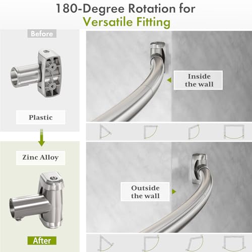 AmazerBath 20-84 Inches Arched Curved Shower Curtain Rod, Heavy Duty Shower Rod Rust Proof Bathroom Curtain Rod, Adjustable Telescoping Design Easy Segmented Installation, Need to Drill, Nickel - color: Nickel