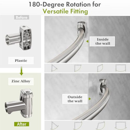 AmazerBath 20-84 Inches Arched Curved Shower Curtain Rod, Heavy Duty Shower Rod Rust Proof Bathroom Curtain Rod, Adjustable Telescoping Design Easy Segmented Installation, Need to Drill, Nickel - color: Nickel