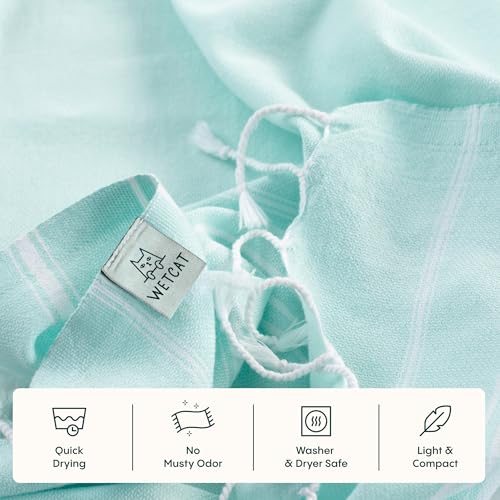WETCAT Turkish Hand Towels with Hanging Loop, Set of 2 (20" x 30") 100% Turkish Cotton, Pre-Washed, Quick Drying, for Kitchen or Bathroom - Aqua - color: Aqua