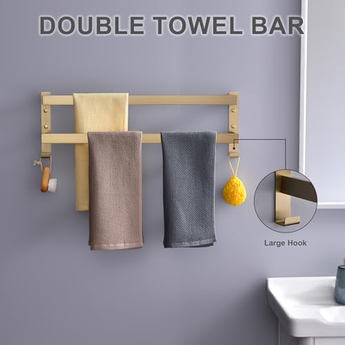 Double Towel Bar Towel Racks for Bathroom, Bath Towel Holders Wall Mount, Stainless Steel Towels Shelves Towel Rail, 2-Tiers (Brushed Gold, 24 Inches) - color: Brushed Gold, size: 24 Inches