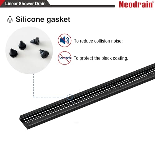 Neodrain 36" Linear Shower Drain, Matte Black 304 SS Bathroom Linear Drain | Black Shower Drain with Quadrato Grate& Adjustable Feet, Long Rectangle Shower Floor Drain in Bathroom, Balcony etc,cUPC - color: Matte Black, size: 36 In
