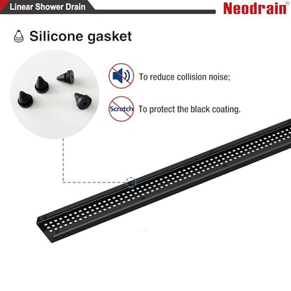 Neodrain 36" Linear Shower Drain, Matte Black 304 SS Bathroom Linear Drain | Black Shower Drain with Quadrato Grate& Adjustable Feet, Long Rectangle Shower Floor Drain in Bathroom, Balcony etc,cUPC - color: Matte Black, size: 36 In