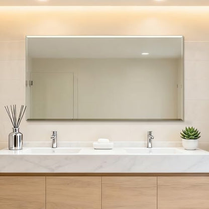 Ruomeng Frameless Mirror for Wall, 55x30 Inch Bathroom Vanity Mirror Farmhouse, Large Rectangle Mirror with Beveled Edge, Tempered Glass, Hangs Horizontally or Vertically - size: 55"L x 30"W