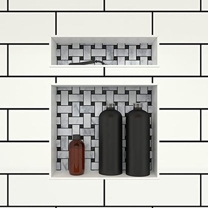Tile Redi USA RN1620DU Niche Double Recessed Shower Shelf, Two Shelves, 20" H X 16" W, Black - size: 20" H X 16" W, style: 2 Shelves