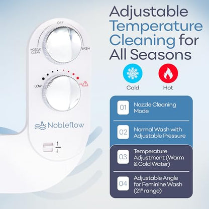 Warm Water Bidet Attachment for Toilet – Non-Electric Hot & Cold Bidet Add-On with Self-Cleaning Nozzle, Adjustable Angle, and Feminine Wash – Ultra-Slim Design