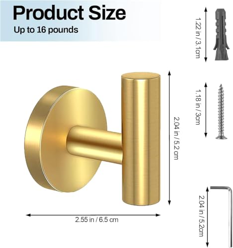 2 Pack Towel Hooks for Bathroom, Wall Mount Towel Holder, Wall Robe Stainless Steel Heavy Duty Door Hanger for Kitchen, Bedroom,Hotel,Pool,Coats, Golden - color: Gold