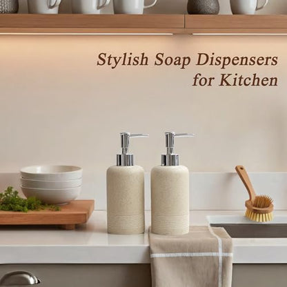 2pcs/Set Hand Soap Dispenser Sets - 10.8oz Refillable Resin Liquid Soap Dispensers with Rust-Proof Pump for Bathroom Countertop or Kitchen, Beige - color: Beige