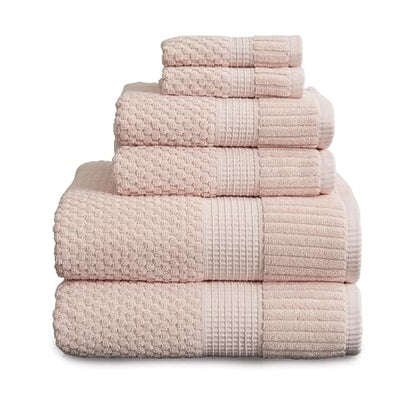 NY Loft 100% Cotton 6-Piece Bath Towel Set | Pink | Oeko-TEX | Quick-Dry | 30" x 52" Bath Towels | 16" x 28" Hand Towels | 12" x 12" Washcloths | Super Absorbent | Designer-Styled Texture - color: Light Pink, size: 6 Piece Set