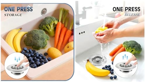 Kitchen Sink Drain Strainer Stopper,Fits 3-1/2 Inch | 3-in-1 pop-up sink stopper catches food scraps,holds water,and helps seal the drain,2 Pack