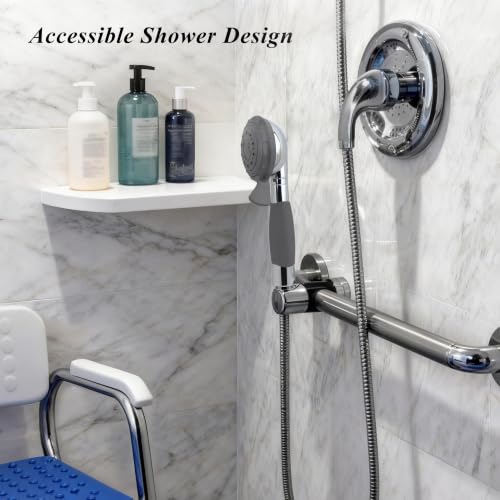 YOO.MEE ADA Handheld Shower, Fits Elderly and People Disabled in Action | Big-button Turning, Silicone Grip, Pause Setting, for Parkinson, Arthritis, 79 Inch Stainless Steel Hose Included, Chrome