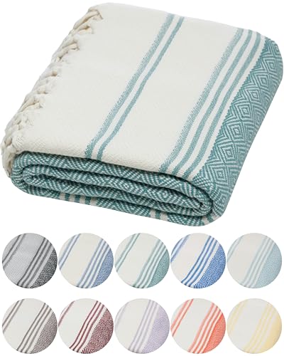 DEMMEX Organic Diamond Turkish Bath & Beach Towel | 100% Oeko-TEX Certified Cotton, Ultra-Soft, Quick-Dry, Lightweight, Compact & Oversized Luxury Peshtemal Towel, Prewashed, 71"x36", Sage Green - color: Sage
