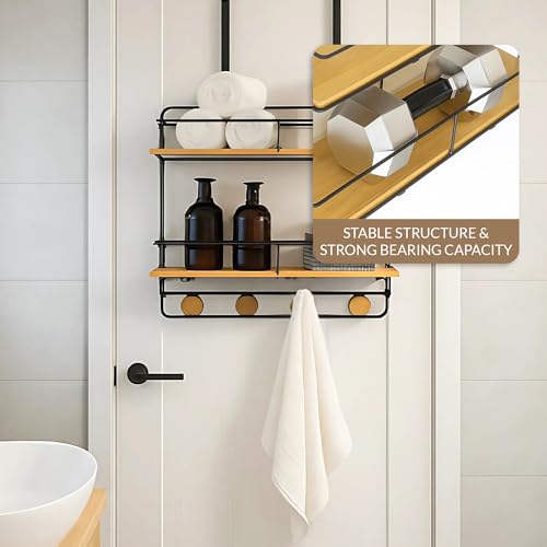 Over-the-Door Shower Caddy, Large 2-Tier Wooden Hanging Shower Shelves