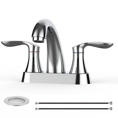 Bathroom Faucet, 4 Inch Bathroom Faucets for Sink 3 Hole, Centerset Bathroom Sink Faucet with Plastic Pop-Up Drain and cUPC Lead-Free Hose(Chrome) - color: Chrome, size: 4 inch 1 pack