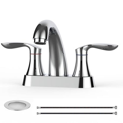 Bathroom Faucet, 4 Inch Bathroom Faucets for Sink 3 Hole, Centerset Bathroom Sink Faucet with Plastic Pop-Up Drain and cUPC Lead-Free Hose(Chrome) - color: Chrome, size: 4 inch 1 pack